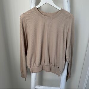 Hollister Beige Ribbed Boyfriend Long Sleeve Soft Tee Shirt Size Medium
